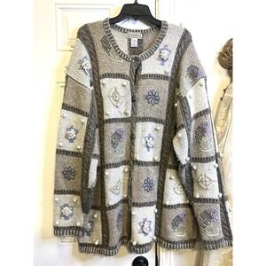 VTG 90s Plus Size Cottagecore Wool Blend Knit Cardigan August Max Sweater 3X